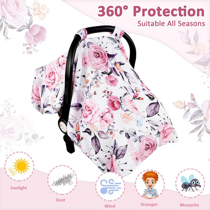 Baby Car Seat Cover, Breathable Infant Carseat Cover for Summer Peekaboo Opening Car Seat Canopy Cover, Nursing Cover for Baby Boys Girls (Blue Dinosaurs)