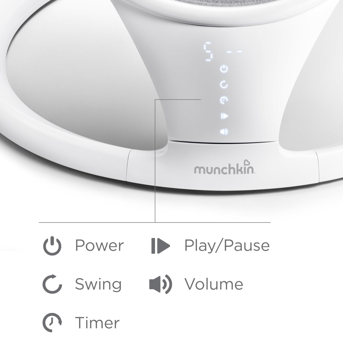 Munchkin Baby Swing, Portable and Lightweight, Bluetooth Enabled Electric Infant Rocker with Natural Sway in 5 Ranges of Motion, Newborn Nursery Essentials, White/Grey