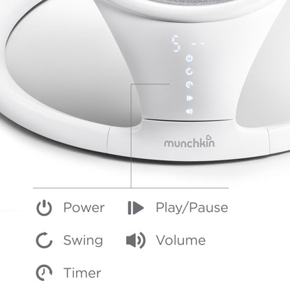 Munchkin Baby Swing, Portable and Lightweight, Bluetooth Enabled Electric Infant Rocker with Natural Sway in 5 Ranges of Motion, Newborn Nursery Essentials, White/Grey