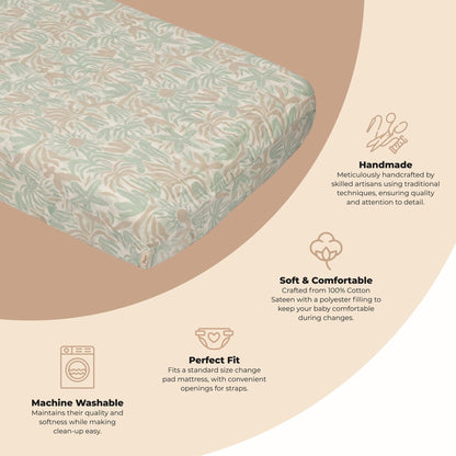 Crane Baby Quilted Changing Pad Cover with Animal Print, Breathable Cotton Sateen, Fits Standard 16”X32” Pads, Ocean Whale Blue
