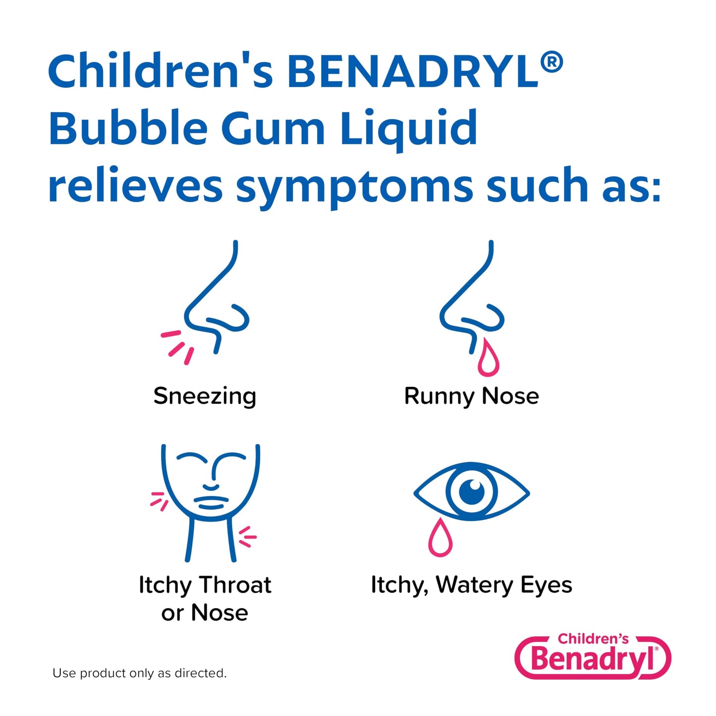 Benadryl Children's Dye-Free Allergy Relief Liquid + 12.5 mg Diphenhydramine HCl, Antihistamine Allergy Medicine for Kids Helps Relieve Runny Nose & Sneezing, Bubble Gum Flavor, 8 fl. oz