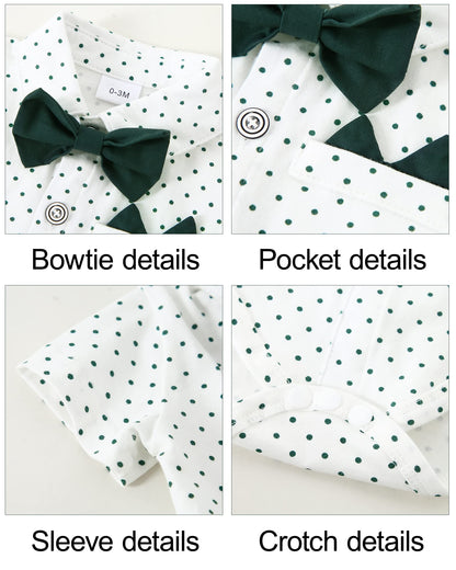 YALLET Baby Boy Clothes Suit Newborn Infant Gentleman Outfits, Formal Dress Shirt+Bowtie+Suspender Shorts Wedding Party Set