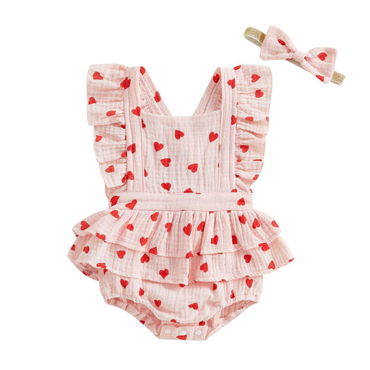 Baby Girls Flutter Sleeve Ruffles Layered Romper Dress Cute Patterns Printed Holiday Outfit with Headband