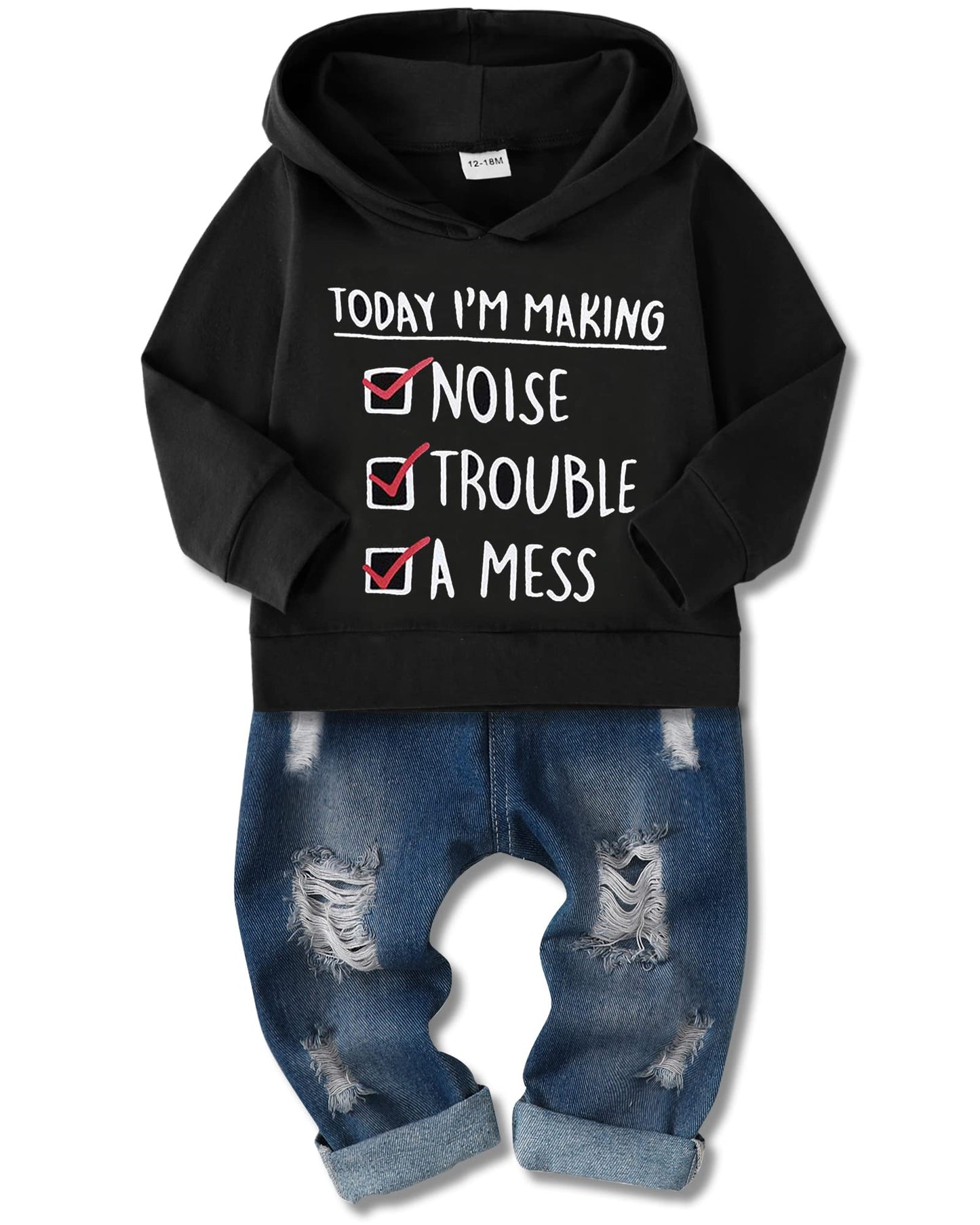WESIDOM Baby Boy Clothes, Long Sleeve Printing Hoodie With Jeans Pants Outfits Set
