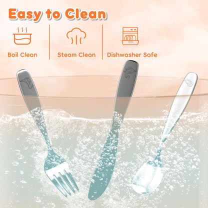 Lehoo Castle Kids Silverware Stainless Steel 6 Piece - Toddler Spoons and Forks Knife Set, Metal Kids Cutlery Set, Toddler Utensils Self Feeding (Dinosaur World)