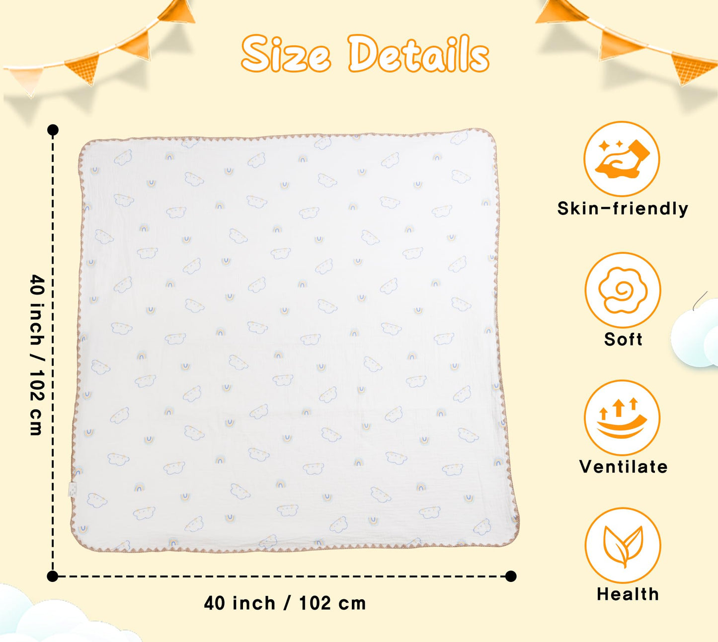 Baby Blanket Double Layer Cotton 40 x 40 Soft Receiving Blanket with Pattern Machine Washable Brown Bear