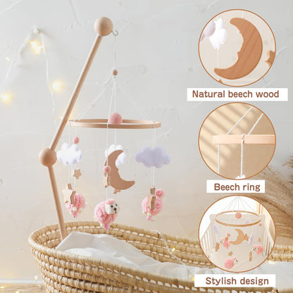 Wooden Crib Mobile Arm | Baby Crib Mobile Arm Wooden Holder | Rotatable Adjustable Anti Slip Attachment Clamp for Sturdy Mobile Hanger (Curved Arm)