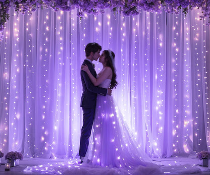 White Tulle Backdrop Curtain with Lights String for Parites 10×8ft Sheer Backdrop Curtains White Curtain Backdrop for Wedding Baby Shower Birthday Party Photo Shoot Decorations(2 Panels 10ft×8ft)