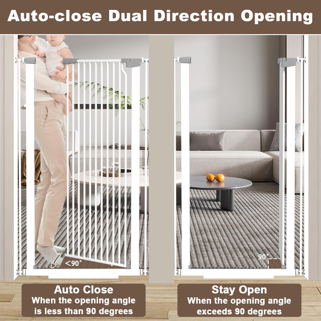 Fairy Baby 51.18" Extra Tall Cat Gate for Doorway, 29.5"-40.5" Extra Wide Pet Gate Dog Barrier Indoor for Cats Dogs, Kid Puppy Dog Gate No Jumping Over & No Climb, Metal Child Safety Proof Gate, Black