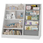 White Kids Bookshelf Wood Toy Storage Organizer Cabinet Children Bookcase Toddler Baby Sling Book Rack 3 Cube Bins Fabric Drawers for Playroom Bedroom Nursery School