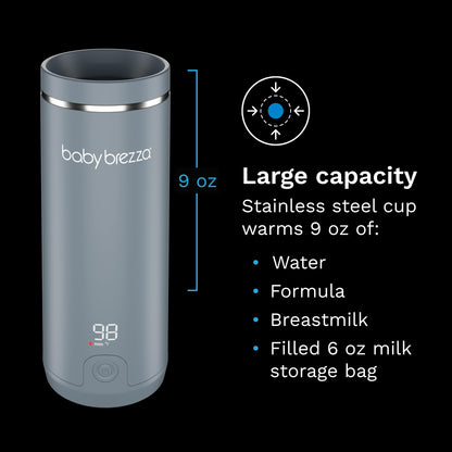 Baby Brezza Superfast Portable Baby Bottle Warmer – 67% Faster - Travel Breastmilk Warmer and Formula Warmer - Safe, Even Heating - Up to 9oz - No Adapters, Black