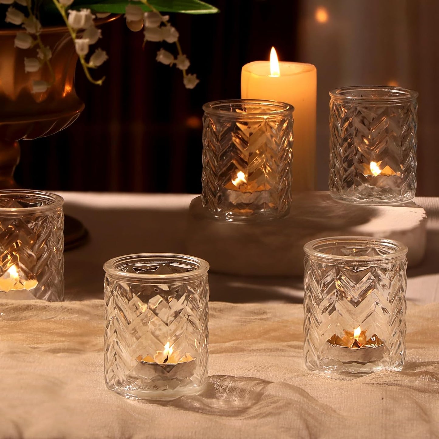LAMORGIFT 12 PCS Blue Tealight Holders - Blue Votive Candle Holders for Wedding Party Decorations - Bulk for Wedding Reception, Bridal Shower, Baby Shower Party Decor