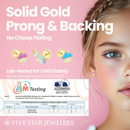 Five Star Jewelers 14k Solid Gold Unicorn Stud Earrings for Girls - Hypoallergenic Kids Jewelry with Secure Screw Back - Adorable Vibrant Enamel Design - Little Girl Earrings - Gift Box