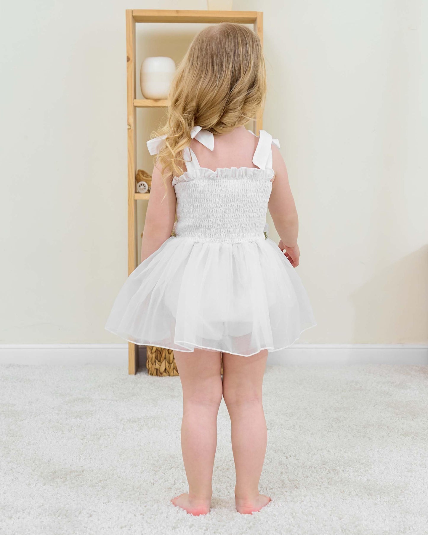 Renotemy Baby Girl Tulle Dress Sleeveless Romper Smocked Halter 1st Birthday Clothes Cake Smash Outfits with Flower Headband