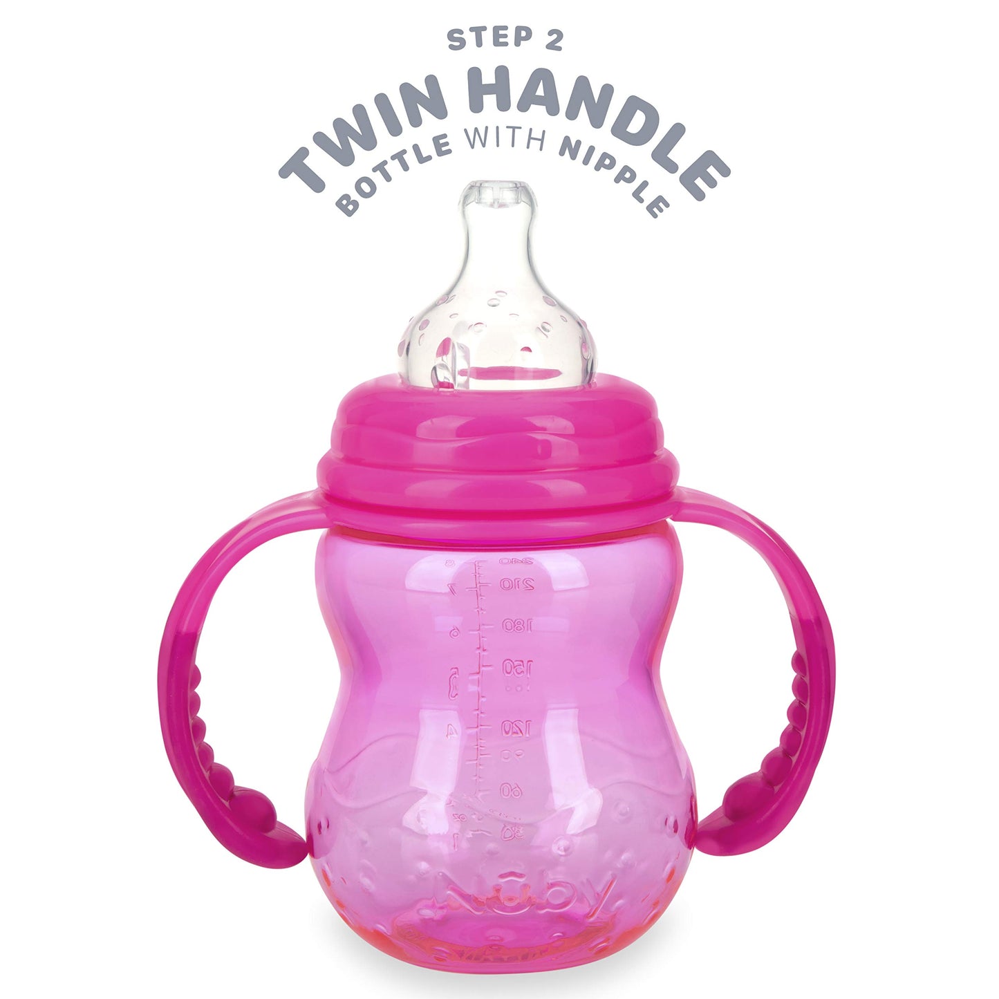 Nuby 3 in 1 Baby Bottle to Training Sippy Cup - 8 Oz Toddler Cups Spill Proof with Soft Spout, Nipple & Removable Grip Handles - Dishwasher Safe (Blue)