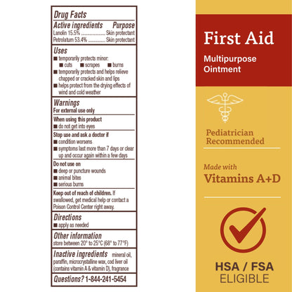 A+D First Aid Healing Ointment - Moisturizing Skin Protectant for Dry Cracked Heels, Elbows, Hands and Lips - Use After Hand Washing, Packaging May Vary, Multicolor – 1.5 oz Tube