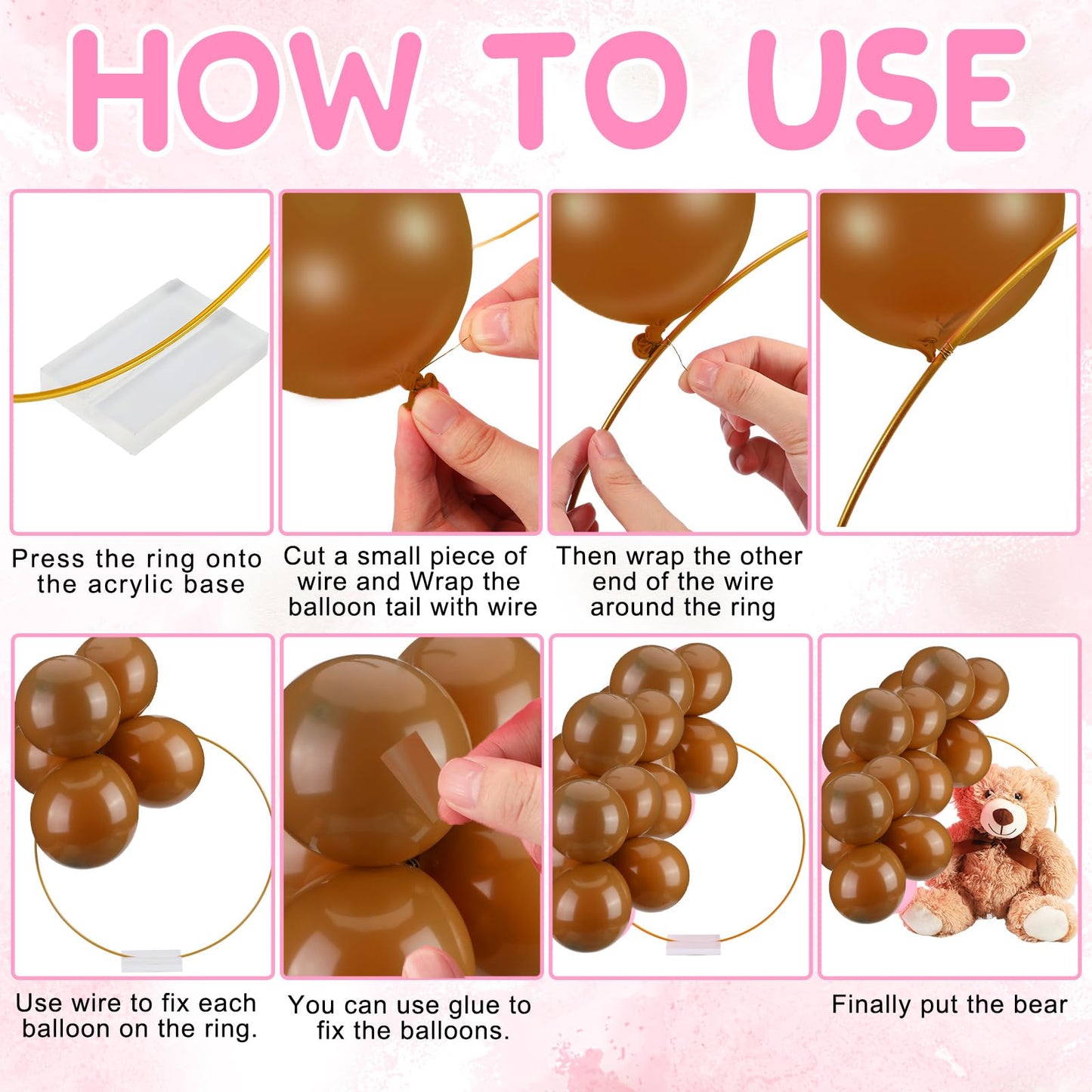 6 Sets Bear Baby Shower Table Centerpieces Bear Stuffed Animals 12 Inch Metal Floral Hoop with Stand Balloon for Wedding Baby Shower Birthday Flowers Table Decorations(Brown)
