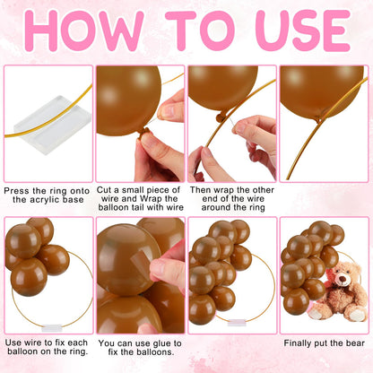 6 Sets Bear Baby Shower Table Centerpieces Bear Stuffed Animals 12 Inch Metal Floral Hoop with Stand Balloon for Wedding Baby Shower Birthday Flowers Table Decorations(Brown)
