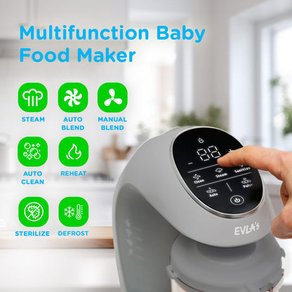 EVLA'S Baby Food Maker, Steamer, Blender, Baby Food Processor for Healthy Homemade Baby Food in Minutes, Touch Screen with 6 Reusable Food Pouches, Baby Registry Essential, White
