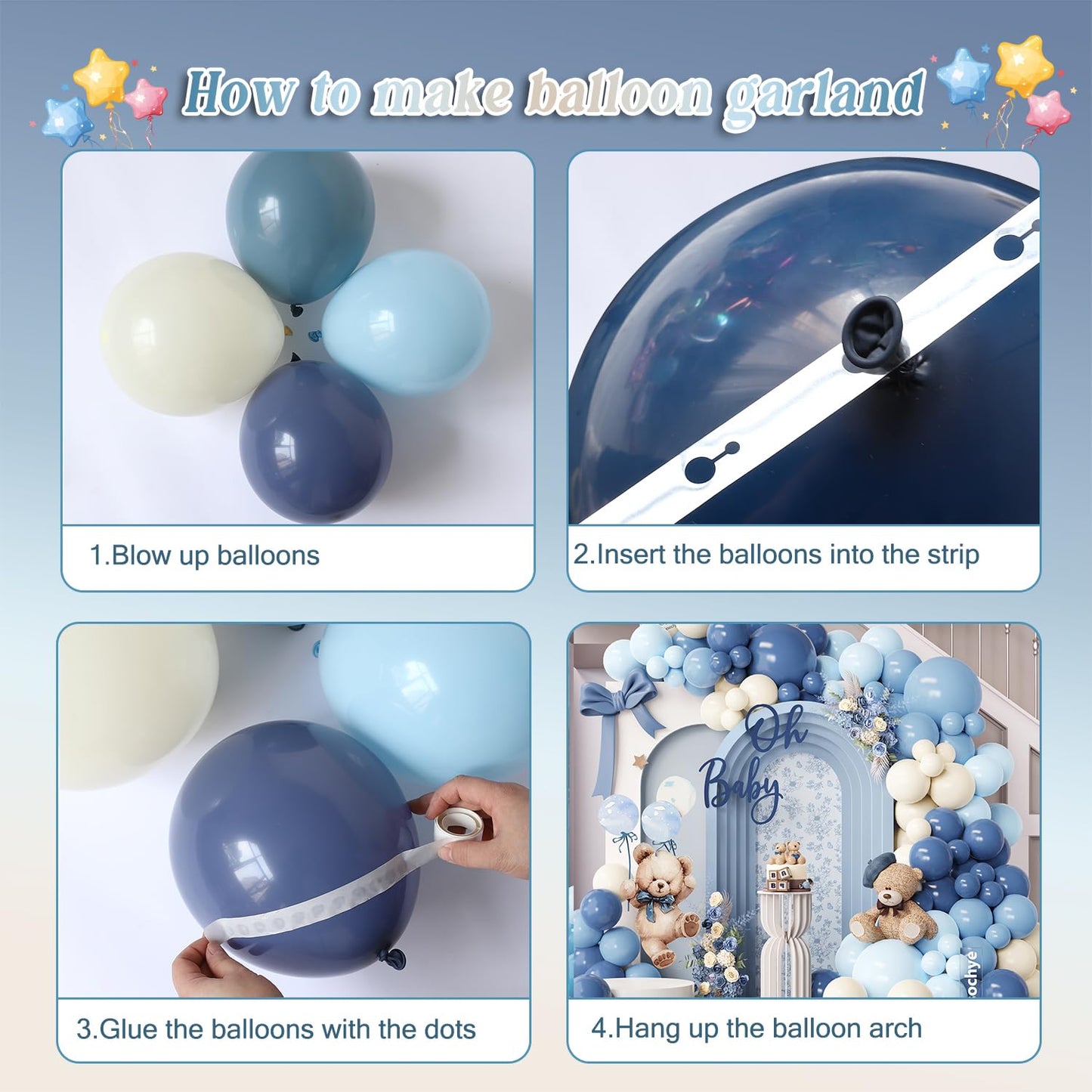 Dusty Blue Balloon Arch Garland Kit, 141 Pcs Sand White Baby Blue White Balloons for Baby Shower Decorations, Gender Reveal, Birthday, Wedding Decoration
