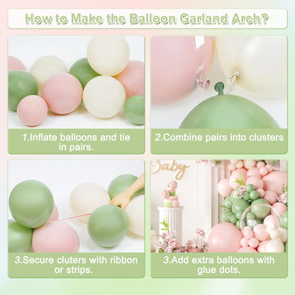 Sage Green Pink Balloon Arch kit,131Pcs Pastel Pink Green Sand White Peach Balloon Arch Graland Kit for Baby Shower Wedding Bridal Birthday Gender Reveal Party Decorations