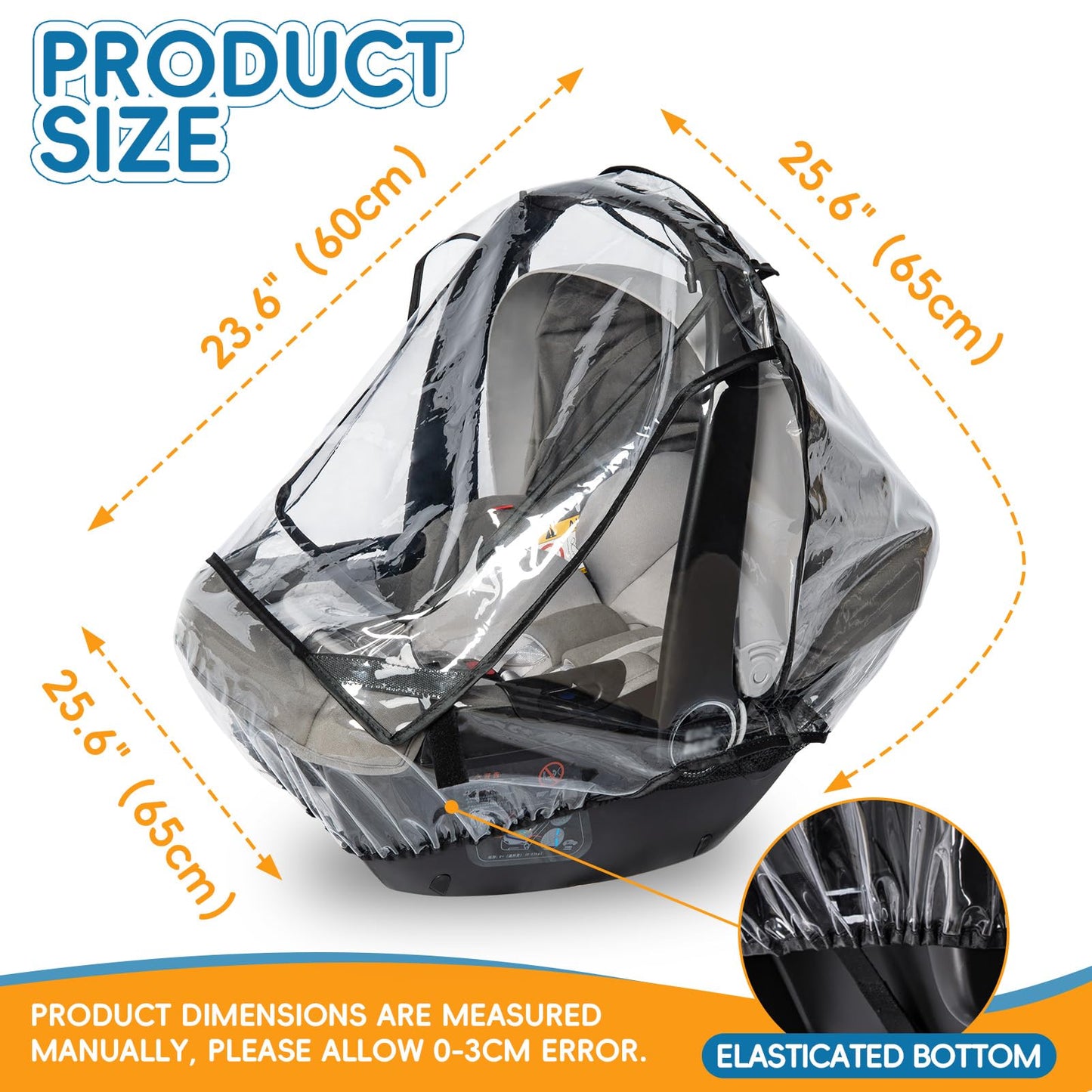 bemece Car Seat Rain Cover, Baby Car Seat Rain Cover Universal with Side Ventilation and Quick-Access Large Window, Protected from Rain, Snow, Wind and Dust, Baby Travel Accessories
