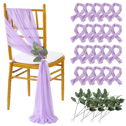 QueenDream Light Blue Sashes Chair Aisle Decorations: 24 Pack Baby Shower Chair Cover 8FT Long Tulle Draping Fabric Wedding Reception Church