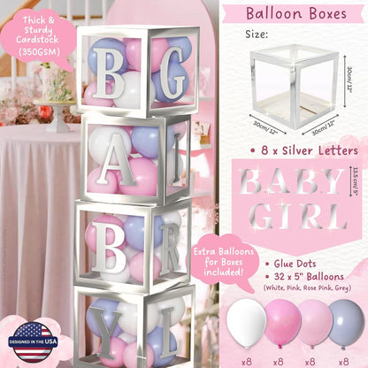 165 pc Baby Shower Decorations for Girl, Birthday Girl, Balloon Garland Arch, Banner and Balloons Boxes, Elephant Baby Shower and Birthday Decorations