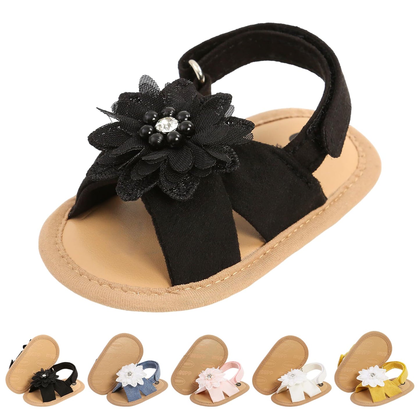 CoKate Baby Girls Sandals Ruffle Bowknot Premium Soft Sole Anti-Slip Open Toe Breathable Summer Outdoor First Walker Shoes Baby Sandals 0-3 months girls