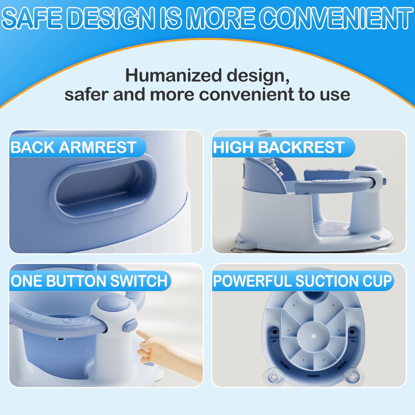 Baby Bath Seat for Babies 6 Months & up, Non-Slip Toddler Bath Seat for Baby & Newborn, Sit Up Bath Seat for Baby,Grey