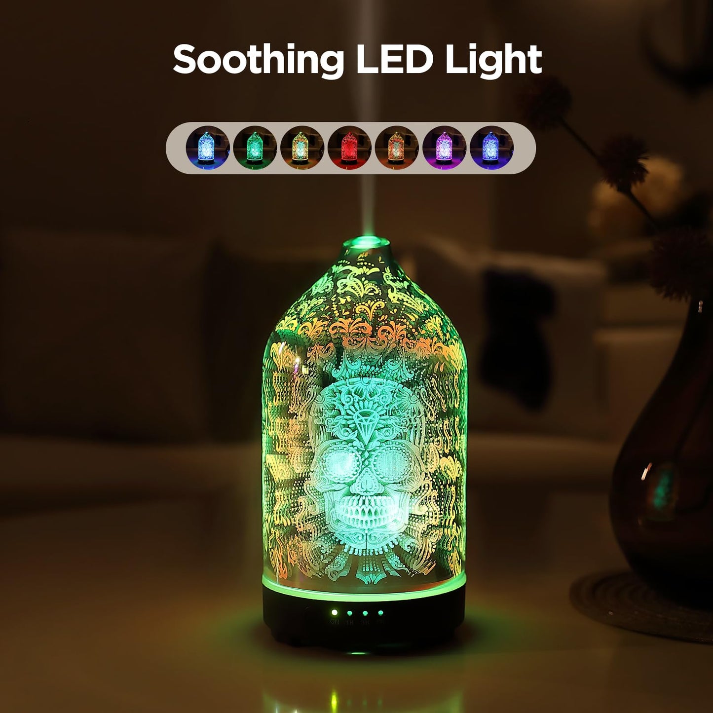 Essential Oil Diffuser Hand Blown Glass Aromatherapy Diffuser - Ultrasonic Cool Mist Scent Aroma Diffuser, Whisper Quiet with Auto Shut-Off, Timer Setting &7 Colors Night Light for Home