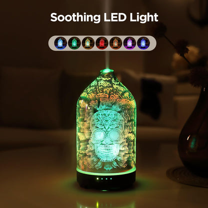 Essential Oil Diffuser Hand Blown Glass Aromatherapy Diffuser - Ultrasonic Cool Mist Scent Aroma Diffuser, Whisper Quiet with Auto Shut-Off, Timer Setting &7 Colors Night Light for Home