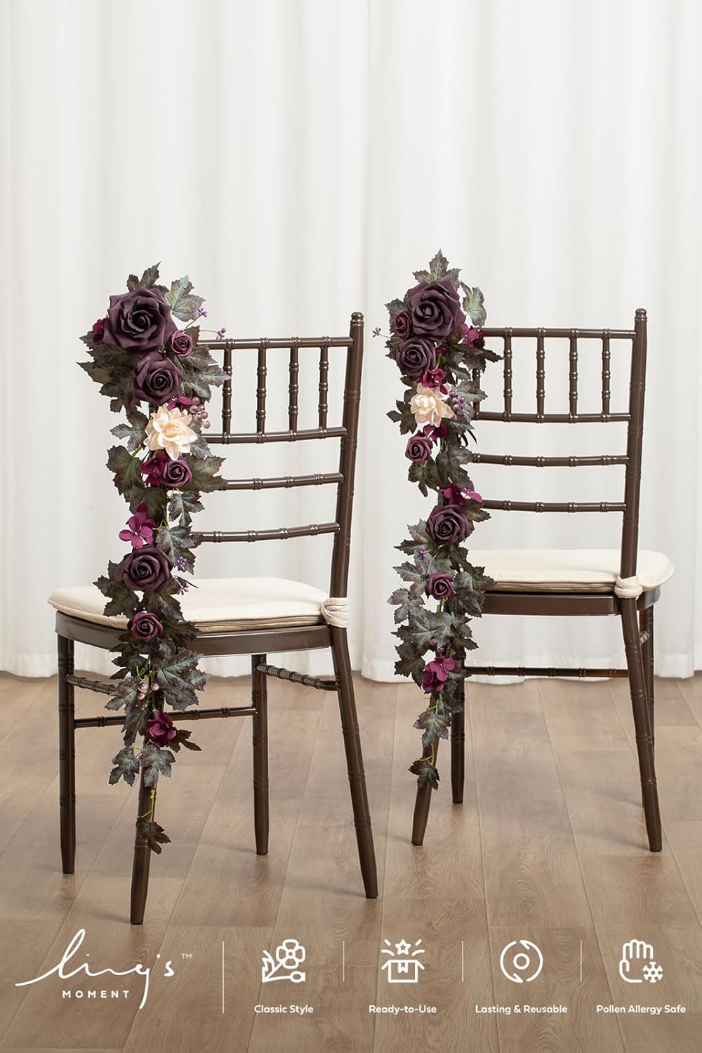 Ling's Moment 10pcs Wedding Chair Decorations Aisle Floral Swag Artificial Pew Flowers Hanging Garland Pink Blush & Cream For Ceremony Reception Church Rose Floral Faux Arrangement Party Outdoor Decor