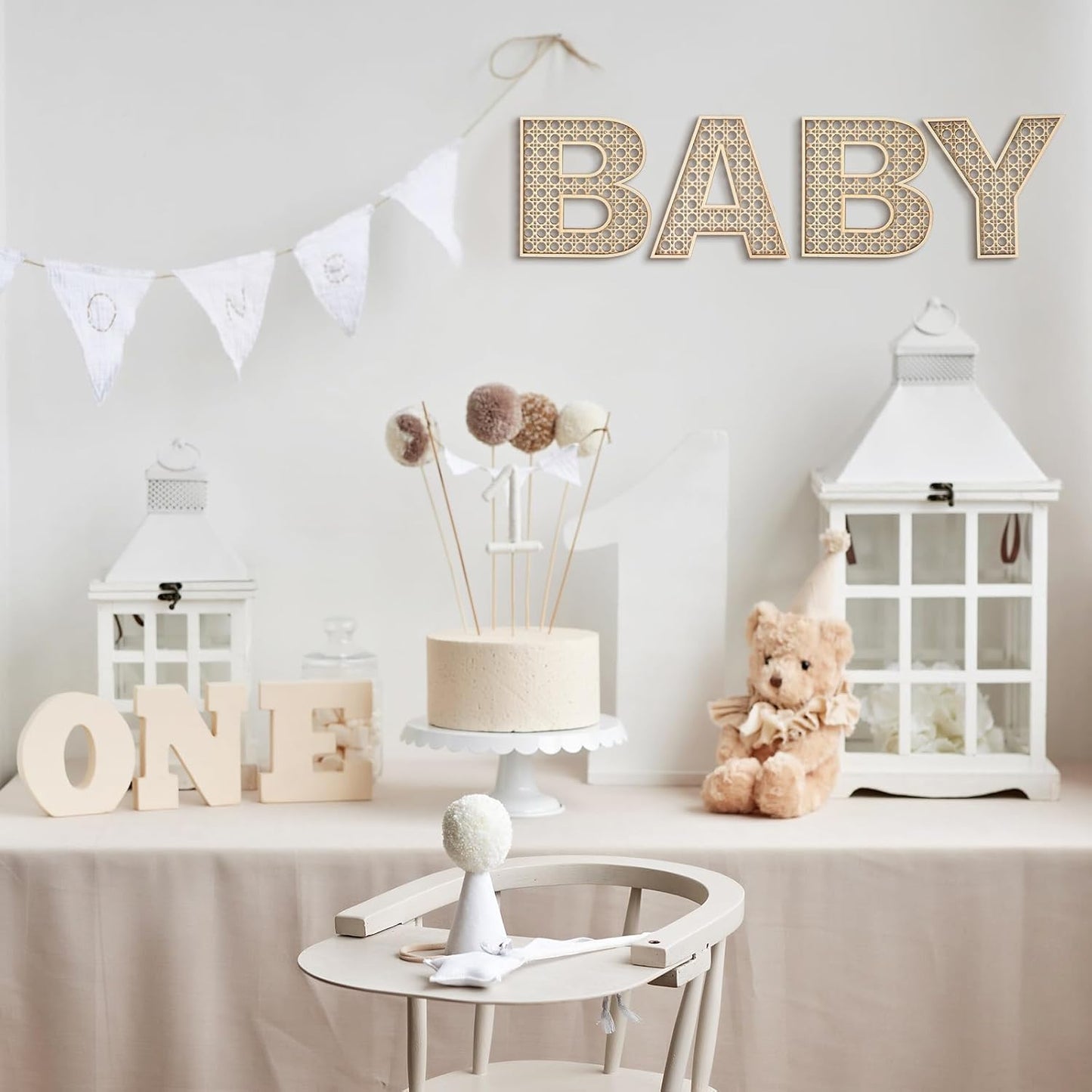 4 Pcs Wooden Nursery Decor Baby Letters Sign Rattan 8 Inch Wood Wildflower Nursery Letters Boho Wall Decor for Baby Shower Newborn Birthday Gift