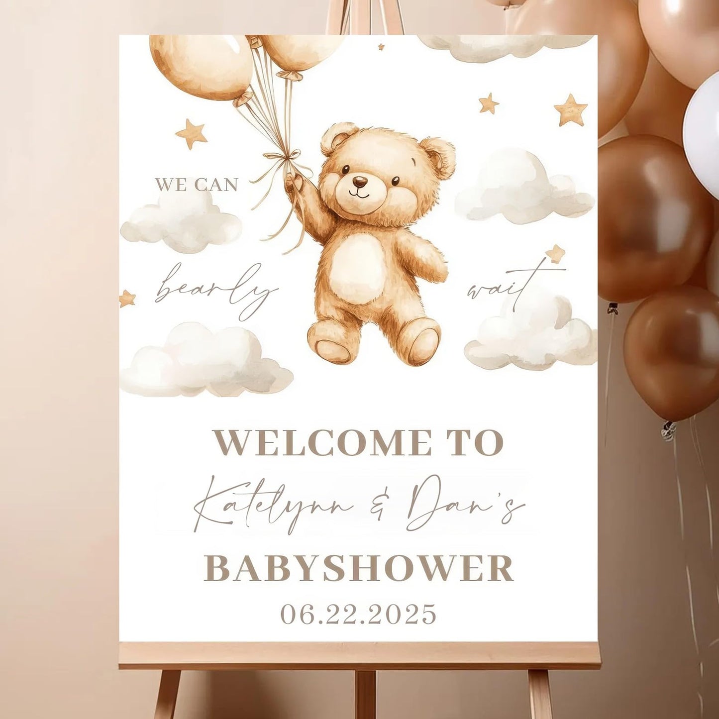Personalized We Can Bearly Wait Baby Shower Welcome Sign, Welcome to Baby Shower Sign - Teddy Bear & Balloon Theme Décor #5