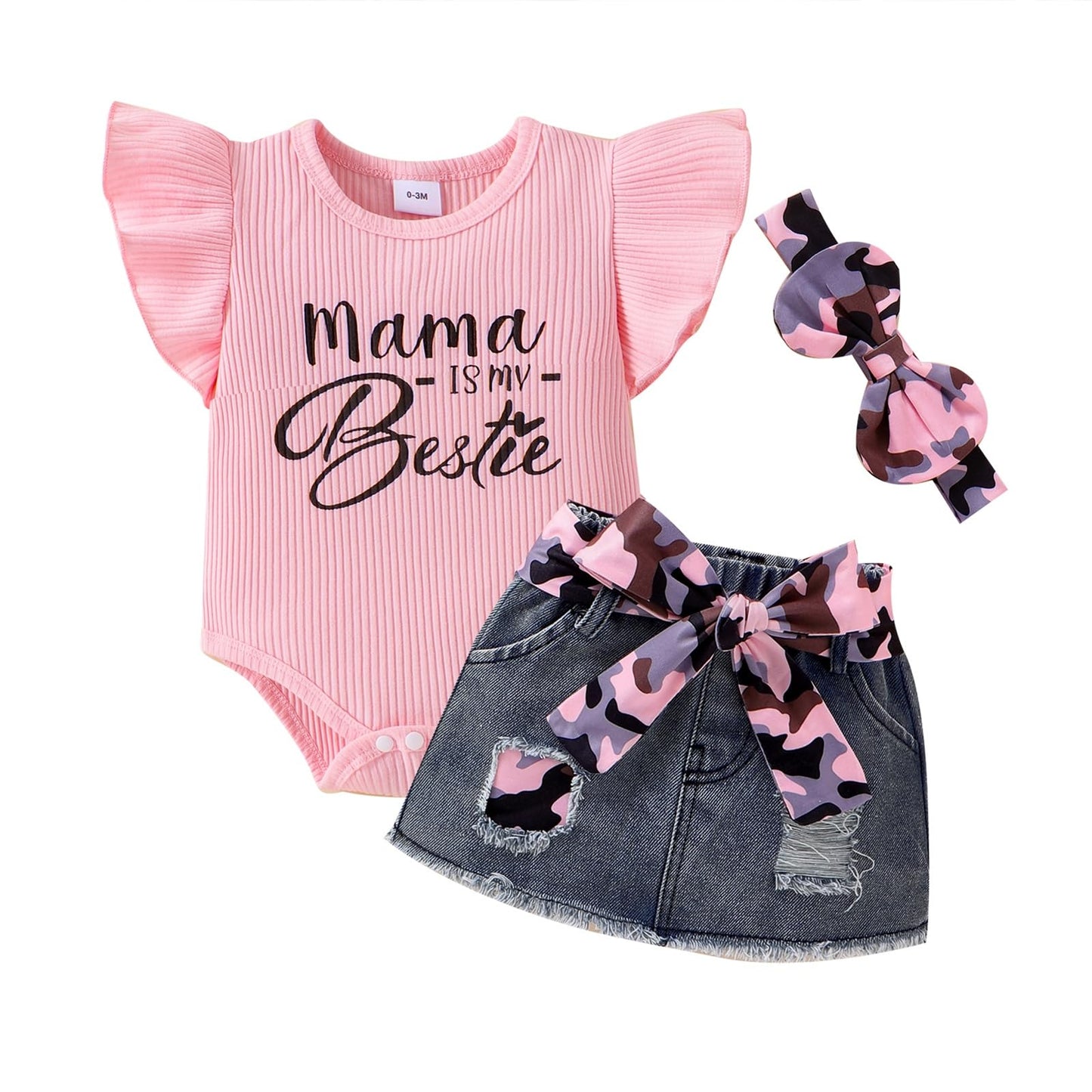 Baby Girl Clothes Newborn Romper Ruffle Sleeve Short Jeans Skirt with Headband Infant Outfits Set 0-18 Months