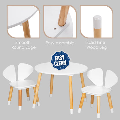 UTEX Kids Wood Table and Chair Set, Kids Play Table with 2 Chairs,3 Pieces Kids Round Table for Toddlers, Girls, Boys,White