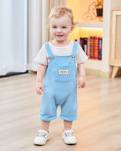 ZOEREA Toddler Baby Boys Clothes Summer Outfit Stripe T-Shirt and Shortall Romper Set Cute Jumpsuit Solid Color 6M-4T