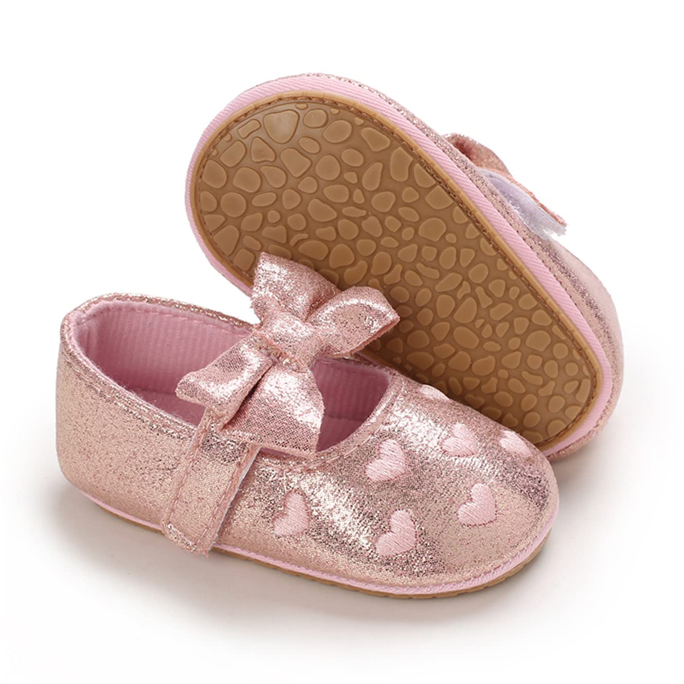 LAFEGEN Baby Girls Mary Jane Flats with Bownot Non Slip Soft Sole PU Leather Newborn Infant Toddler First Walker Cirb Dress Shoes