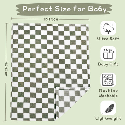 Yurhap Checkered Baby Blanket Fleece Baby Blankets for Boys, Ultra Soft Cozy Fluffy Infant Toddler Newborn Receiving Blankets for Crib Stroller, 30''x40'', Blue