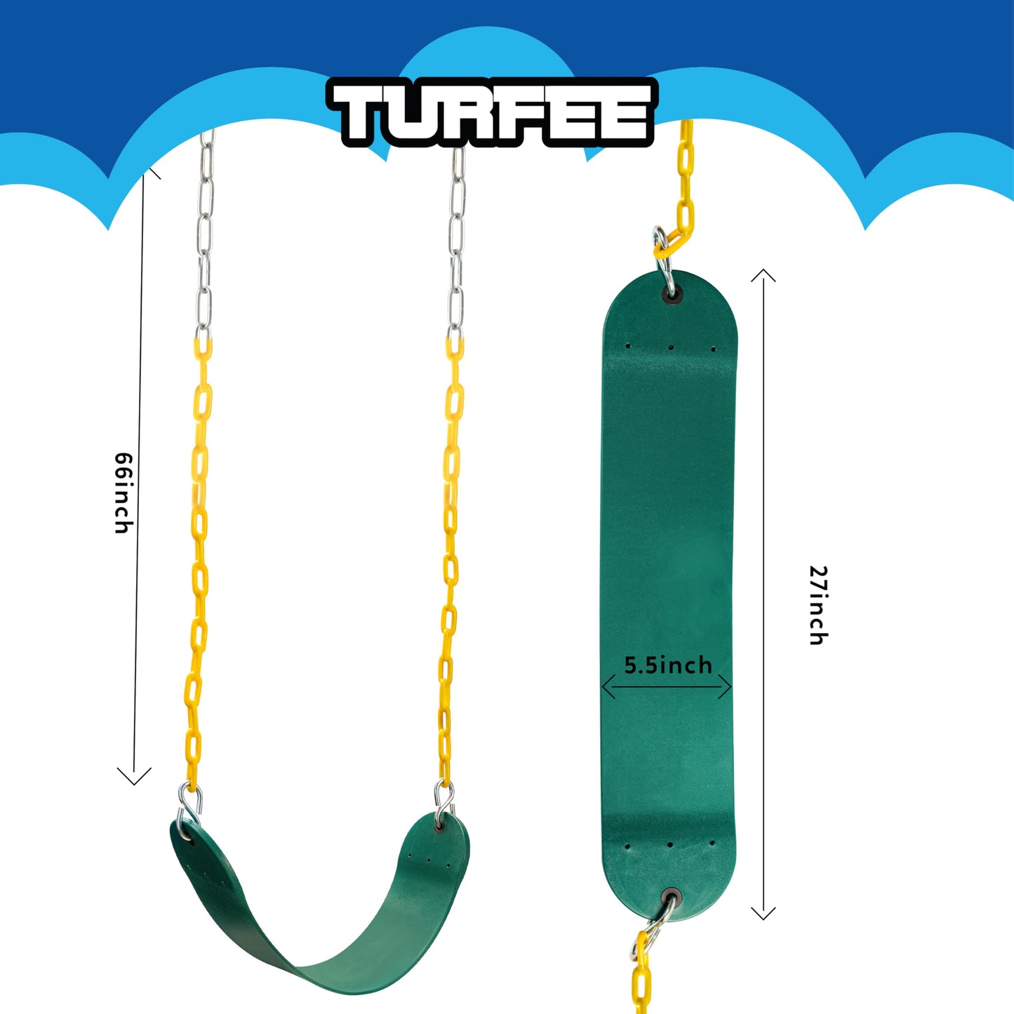 TURFEE Heavy Duty Swing Seat Pink Color with 66” Chain, Swing Set Accessories Replacement with Snap Hooks for Kids Outdoor Play Playground