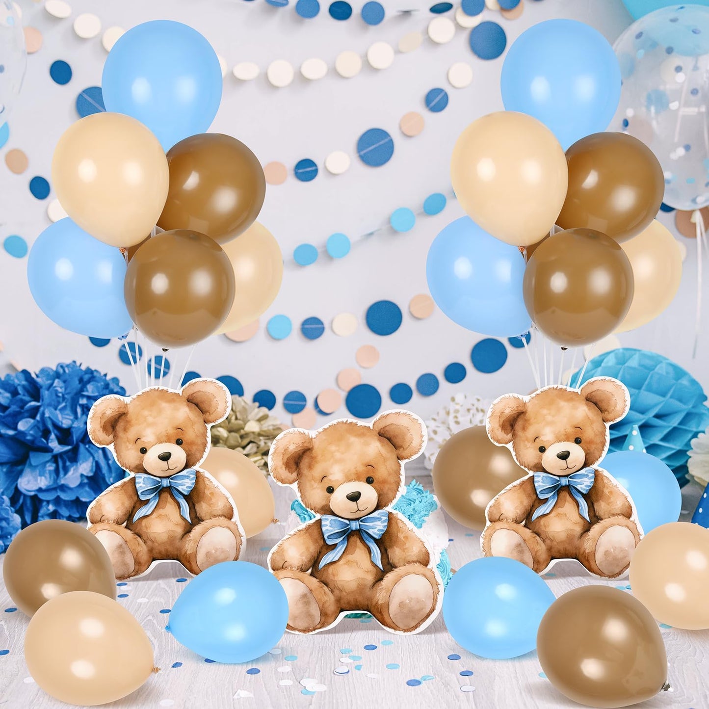 4 Sets Balloon Stand Kit for Table Bear Baby Shower Tables Centerpieces with Balloon Boy Baby Shower Decorations for Bear Theme Gender Reveal Birthday Party Table Decorations Supplies (Brown Bear, 4)