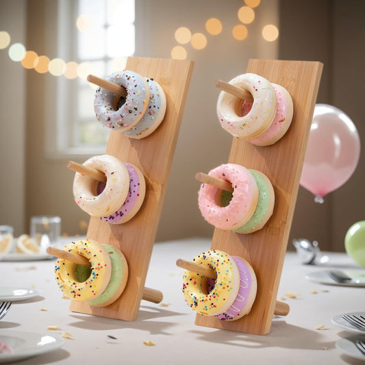 Aimto Donut Wall Stand Wooden Doughnut Display Stand Dessert Table Decoration for Party, Dessert Table,Birthday, Wedding, Baby Shower, Bridal Showers, Pack of 2（Bamboo）