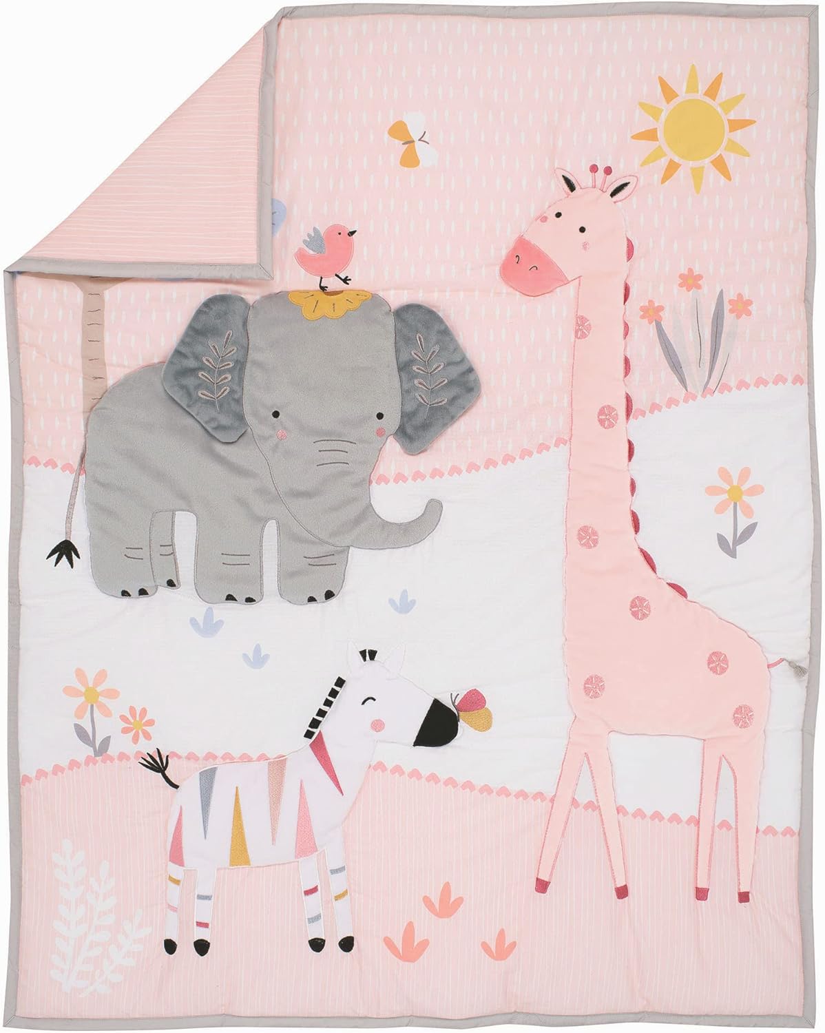 Lambs & Ivy Jazzy Jungle 3-Piece Safari Animals Pink Baby Crib Bedding Set