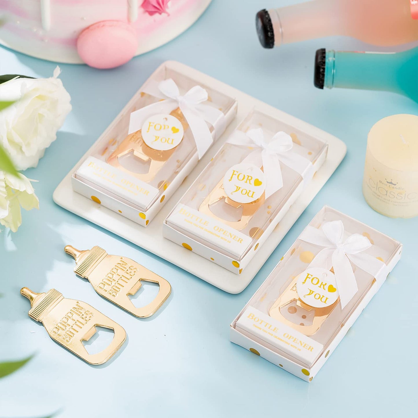 24 Pieces Baby Bottle Openers Shower Favoris, Gifts, Decorations, or Souvenir Guest Gift Boxes, Poppin Design for Baby Boys or Girls (24 Pack Green)