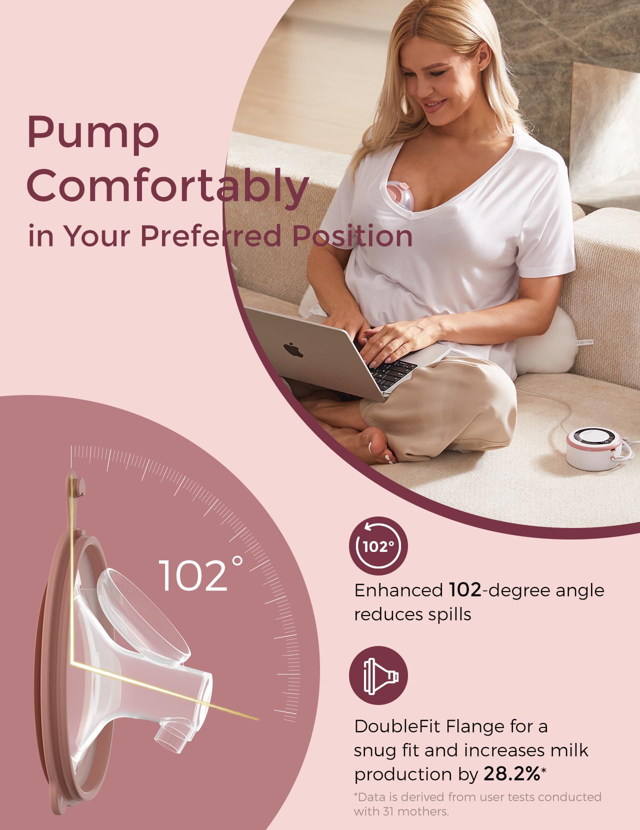 Momcozy Breast Pump V1 Pro Hospital-Grade, Hands-Free & Portable Wearable Pump, Upgraded Electric Pump with 3 Fine-Tuned Rhythms|15 Levels, Come with Leak-Proof DoubleFit Flange, Cozy Red.