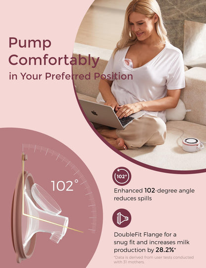 Momcozy Breast Pump V1 Pro Hospital-Grade, Hands-Free & Portable Wearable Pump, Upgraded Electric Pump with 3 Fine-Tuned Rhythms|15 Levels, Come with Leak-Proof DoubleFit Flange, Cozy Red.