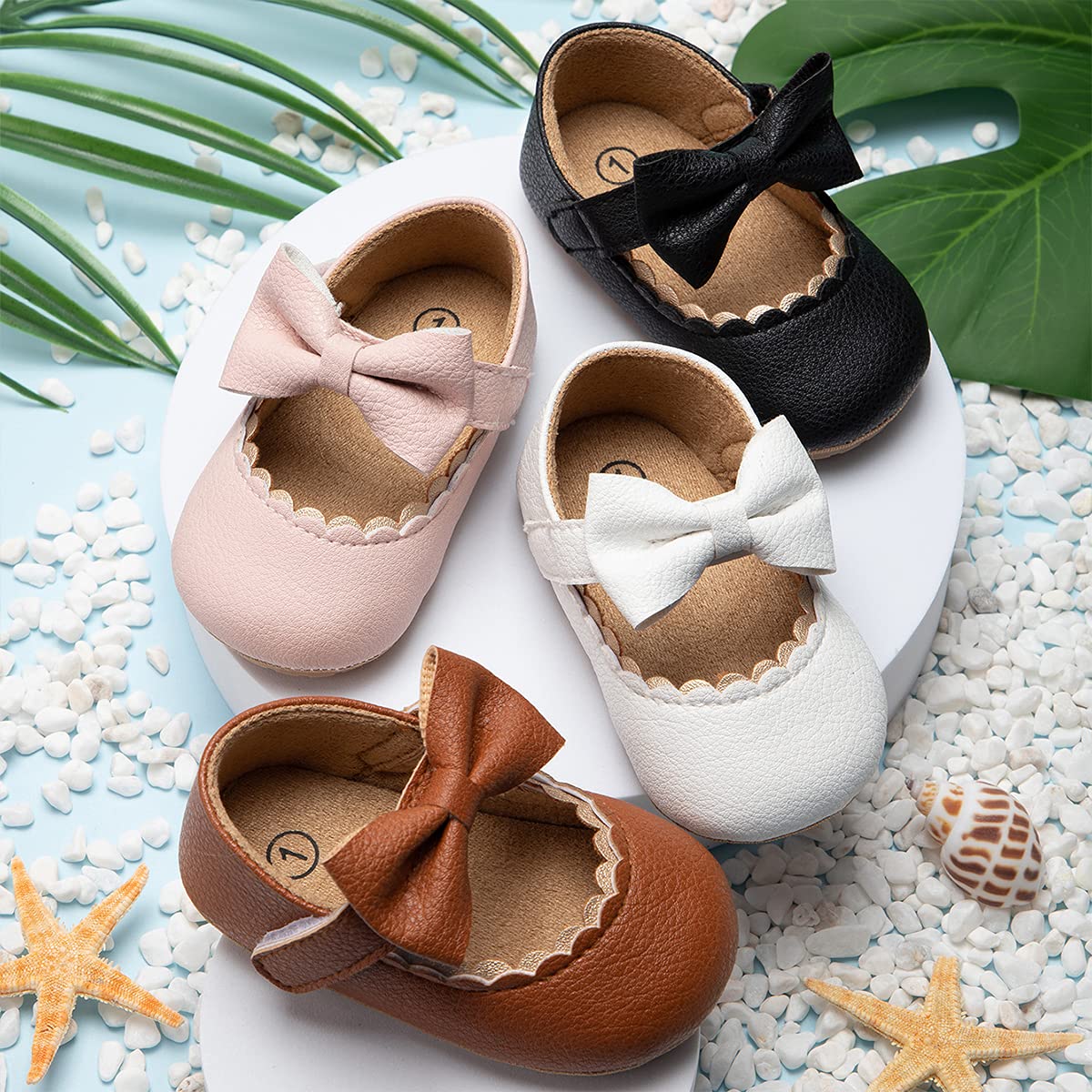 ohsofy Infant Baby Girls Mary Jane Flats Non-Slip Bowknot Princess Wedding Dress Shoes Toddler Crib Shoes