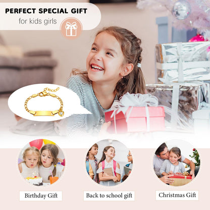 Personalized Baby Name Bar Bracelet: 18K Gold-Plated Custom Engraved ID Kids Charm Bracelets Jewelry Infant Girls Boys Toddler, Birthday Back to School Gifts Preppy Stuff for Daugther Son