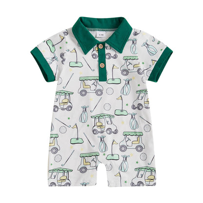 Baby Boy Rompers Half Button-up Jumpsuit Short Sleeve Bodysuit Summer Clothes
